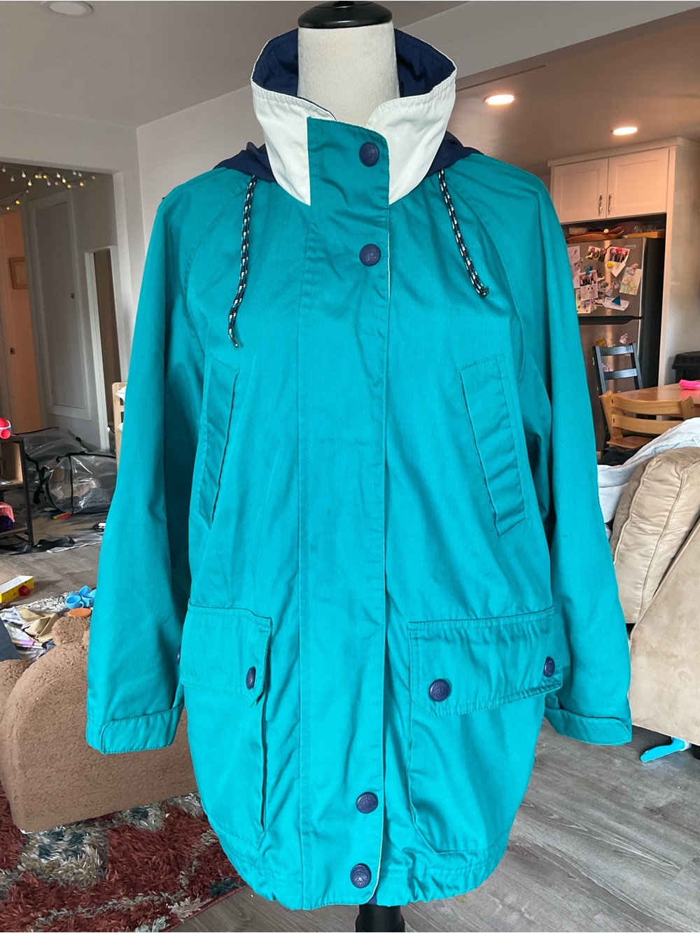 🌬️Vintage Pacific Trail Teal Hooded Jacket Colorblock Windbreaker Small